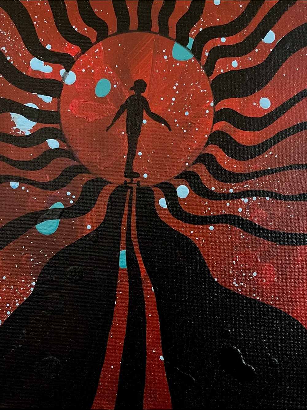 Red & Black Surreal Silhouette Canvas Art. Original Painting by Jahde Art. 8x10”